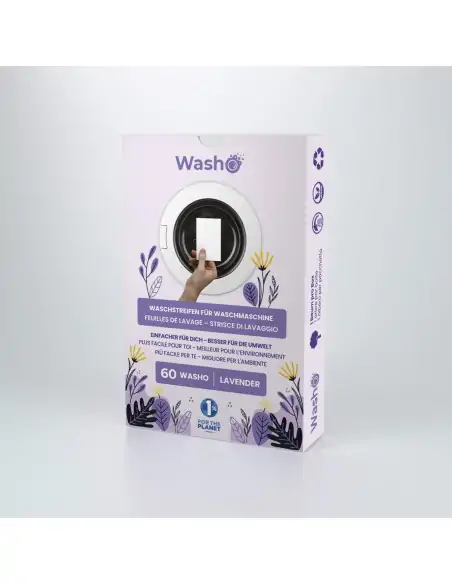 WASHO Box mit 60 nachhaltigen Waschstreifen LAVENDEL Duft