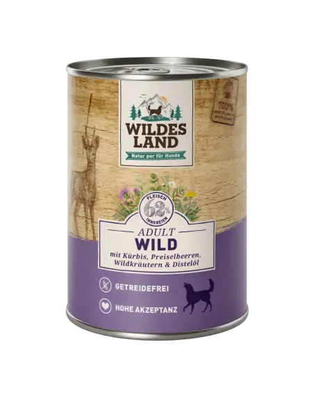 Wild 400g mit Kürbis, Preiselbeeren, Wildkräutern & Distelöl Wild 400g mit Kürbis, Preiselbeeren, Wildkräutern & Distelöl