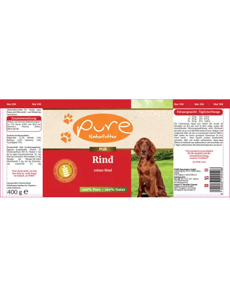 Hundemenü PUR-Fleischdose Rind 400 gr. Hundemenü PUR-Fleischdose Rind 400 gr.