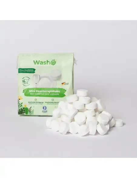 WASHO 75 Mini Geschirrspültabs - mit ECO-Cert Rezeptur und ohne Plastikfolie WASHO 75 Mini Geschirrspültabs - mit ECO-Cert Rezeptur und ohne Plastikfolie