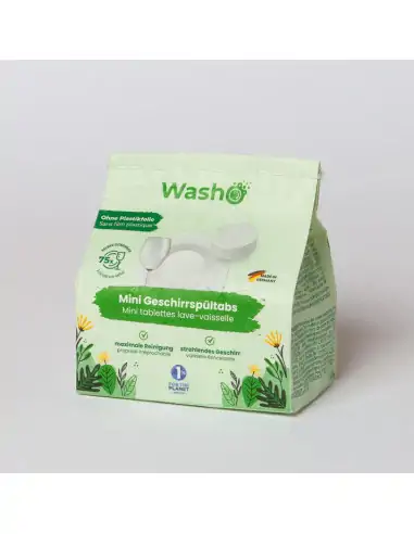 WASHO 75 Mini Geschirrspültabs - mit ECO-Cert Rezeptur und ohne Plastikfolie