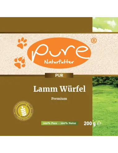 Vorderseite des Produktetiketts von Pure Lamm Würfel Premium