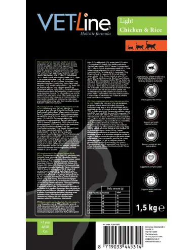 VET-Line Adult Cat Light – Hähnchen & Reis Katzenfutter, weizenfrei 1.5 kg