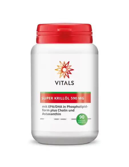 Vitals Super Krillöl 590 mg Flasche. Omega-3 mit EPA/DHA in Phospholipid-Form, Cholin und Astaxanthin (Superba Boost™). Vitals Super Krillöl 590 mg Flasche. Omega-3 mit EPA/DHA in Phospholipid-Form, Cholin und Astaxanthin (Superba Boost™).