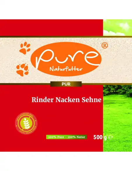 PURE Naturfutter Rinder Nacken Sehne 500g – Getreidefreier Kausnack für Hunde aus 100% Rind