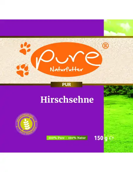 PURE Hirschsehne 150g – Getreidefreier Monoprotein-Kauartikel für Hunde aus 100% Hirsch