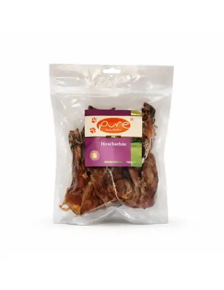 Verpackte Hirschsehnen von PURE Naturfutter, gesunder Hundesnack aus 100 Prozent Hirsch