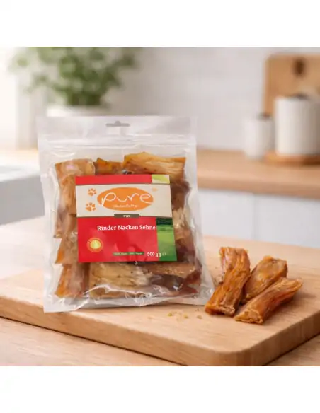 Getrocknete Rinder Nacken Sehnen von PURE Naturfutter als proteinreicher Hundekauartikel