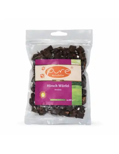 Getrocknete Hirsch Würfel Premium von PURE Naturfutter als gesunder Trainingssnack für Hunde