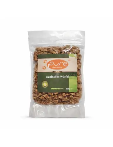 Verpackte Kaninchen Würfel von PURE Naturfutter, hochwertiger Hundesnack für sensible Hunde