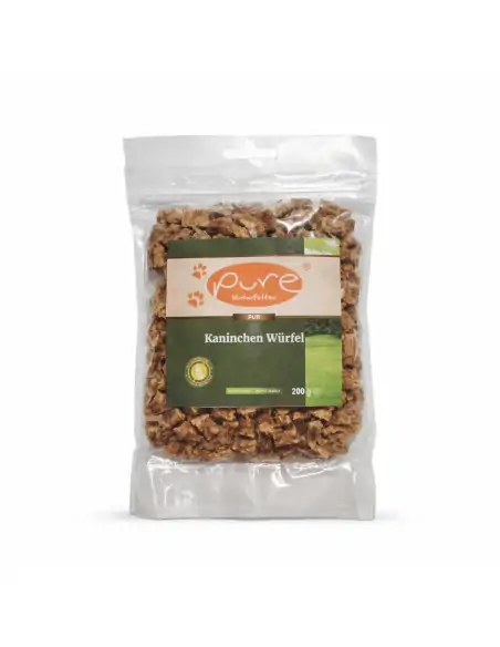 Verpackte Kaninchen Würfel von PURE Naturfutter, hochwertiger Hundesnack für sensible Hunde