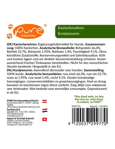 PURE Kaninchenohren ohne Fell 200 g – Single Protein Kausnack PURE Kaninchenohren ohne Fell 200 g – Single Protein Kausnack