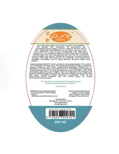 Rücketikette PURE GlucoMotion Food Topping 500 ml mit Zusammensetzung und Dosierung