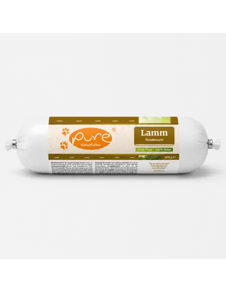 PURE Hundewurst Lamm 400 g als Alleinfuttermittel für ausgewachsene Hunde PURE Hundewurst Lamm 400 g als Alleinfuttermittel für ausgewachsene Hunde